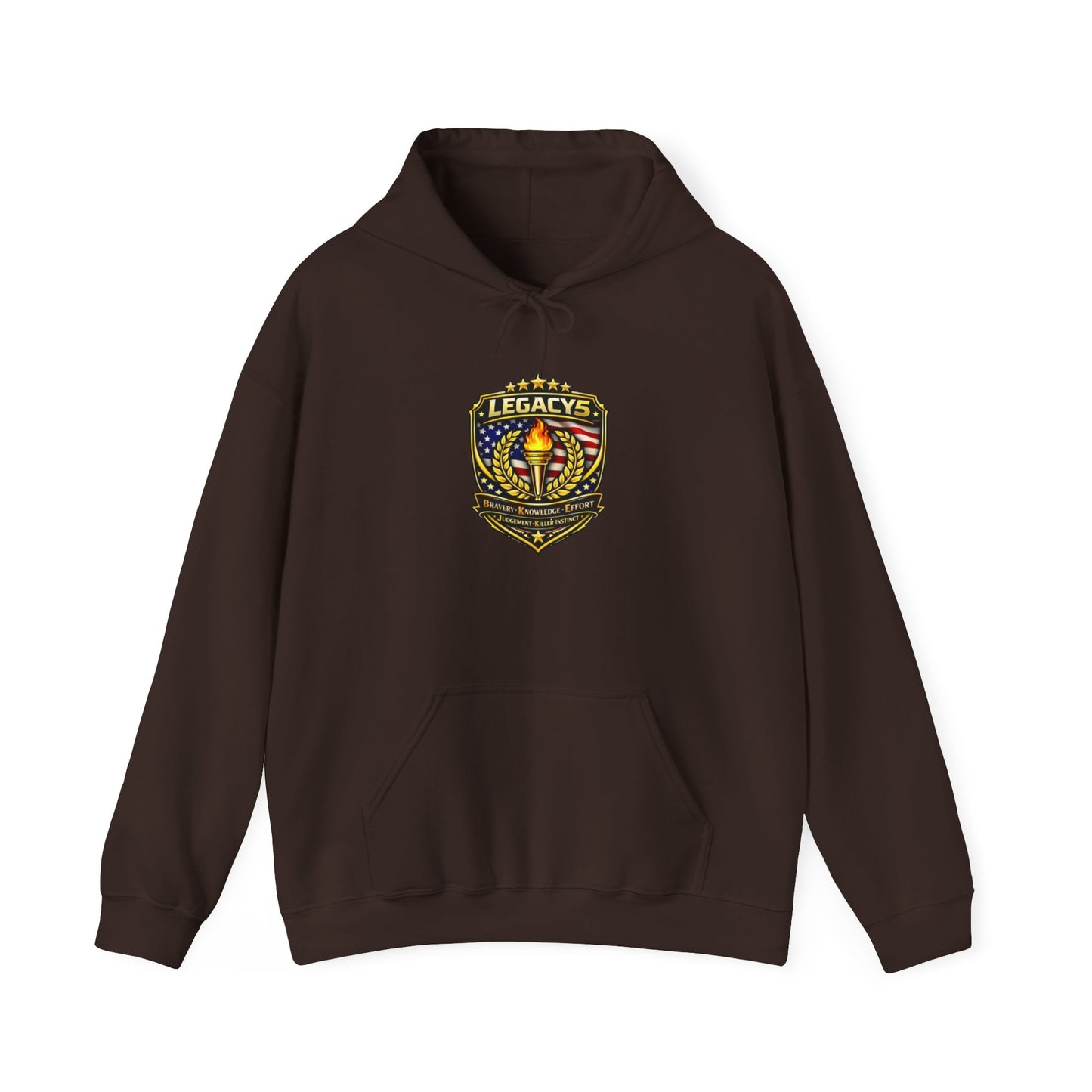 Legacy Shield Hoodie — American Flag Torch Emblem Sweatshirt