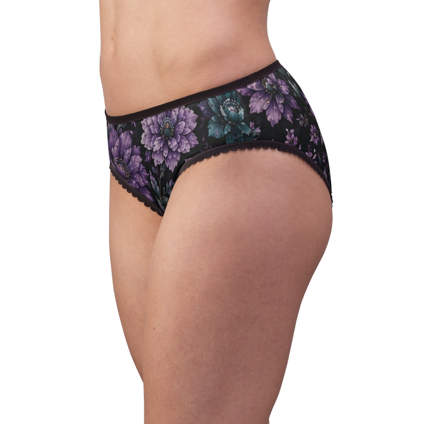 Floral Lace-Trim Briefs — Purple Teal Garden Print Women's Underwear