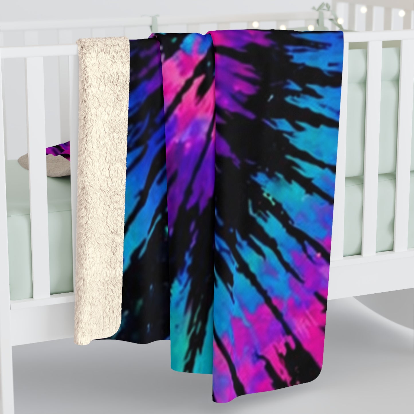 Tie-Dye Sherpa Blanket — Vibrant Pink & Blue Spiral Plush Throw