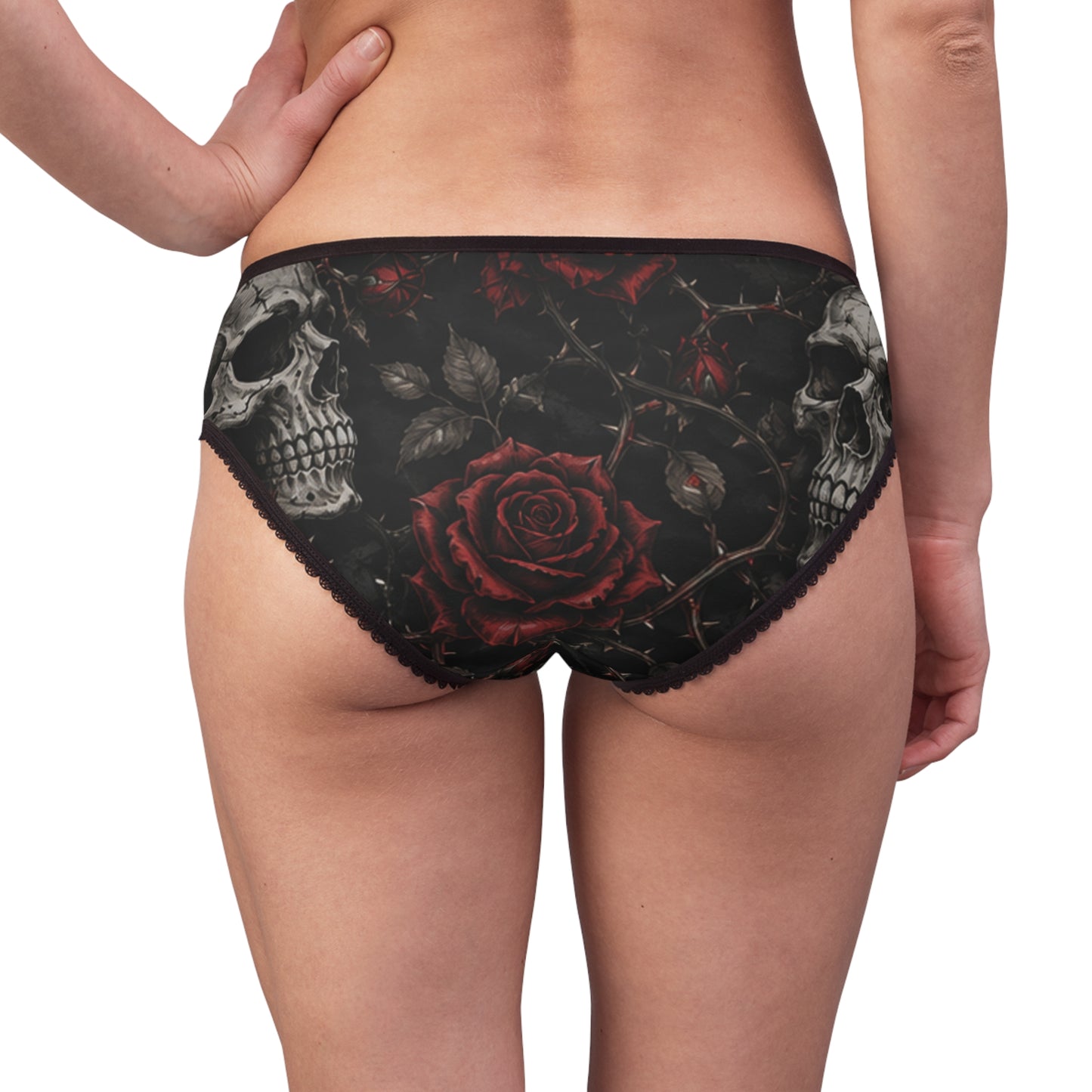 Skull & Red Roses Women's Briefs — Gothic Floral Lingerie