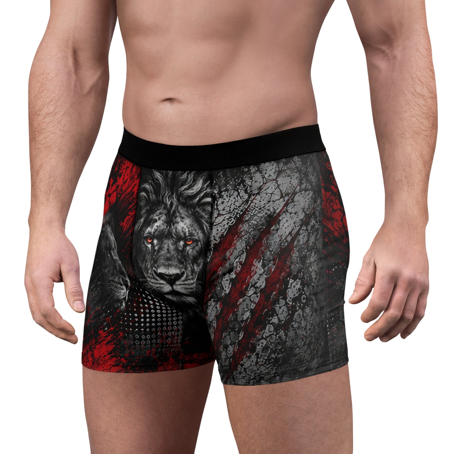 Lion Rage Boxer Briefs - Red & Black Graphic Men's Underwear