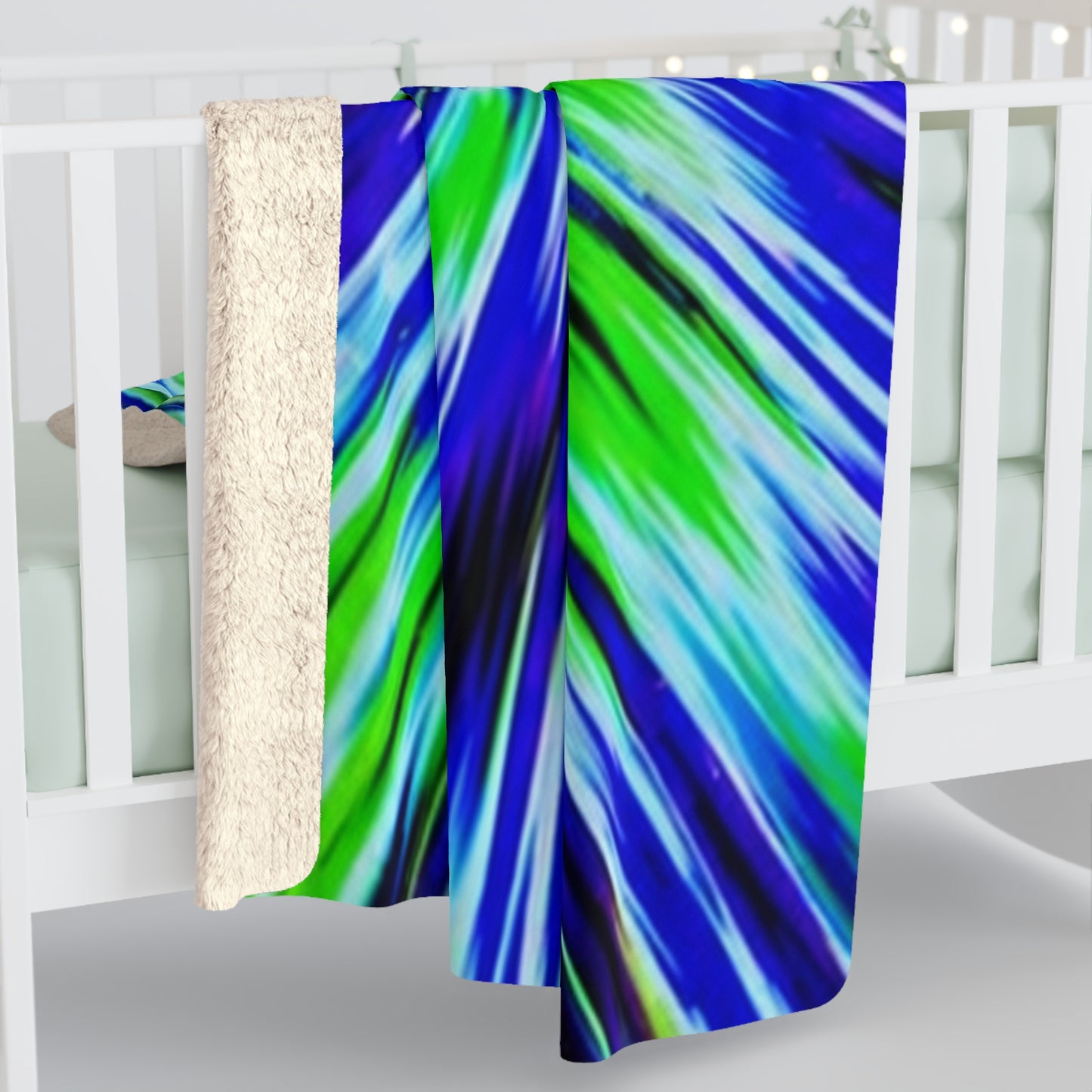 Cosmic Burst Sherpa Blanket — Blue & Green Tie-Dye Fleece Throw