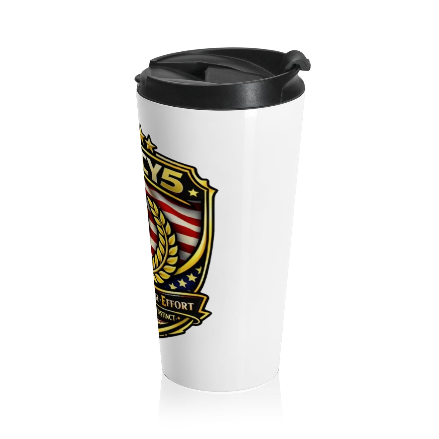 Legacy5 Torch Emblem Stainless Steel Travel Mug — Patriotic Flame & Laurel Design