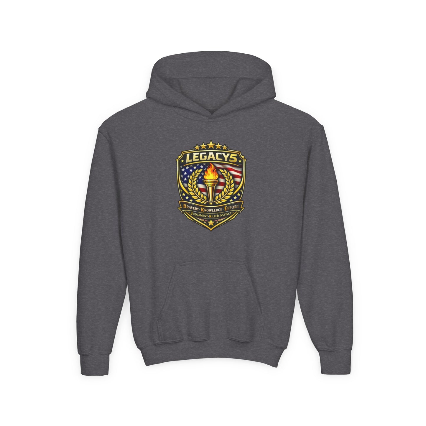 Youth Hoodie â€” "Legacy's" American Flag Torch Emblem