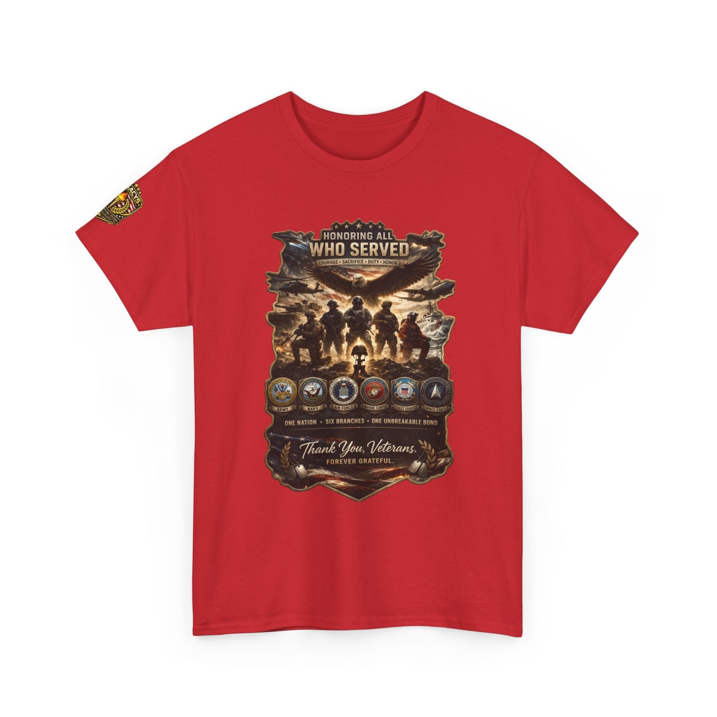 Thank You Veterans Tribute T-Shirt â€” "Who Served" Military Appreciation w/ Legacy 5 Brand Crest