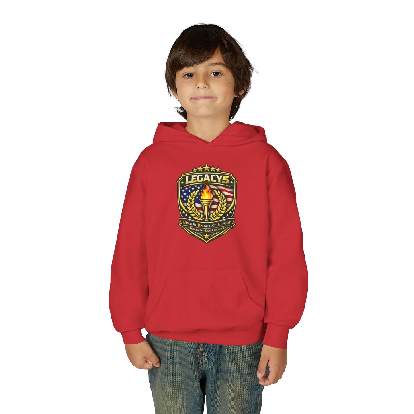 Youth Hoodie â€” "Legacy's" American Flag Torch Emblem