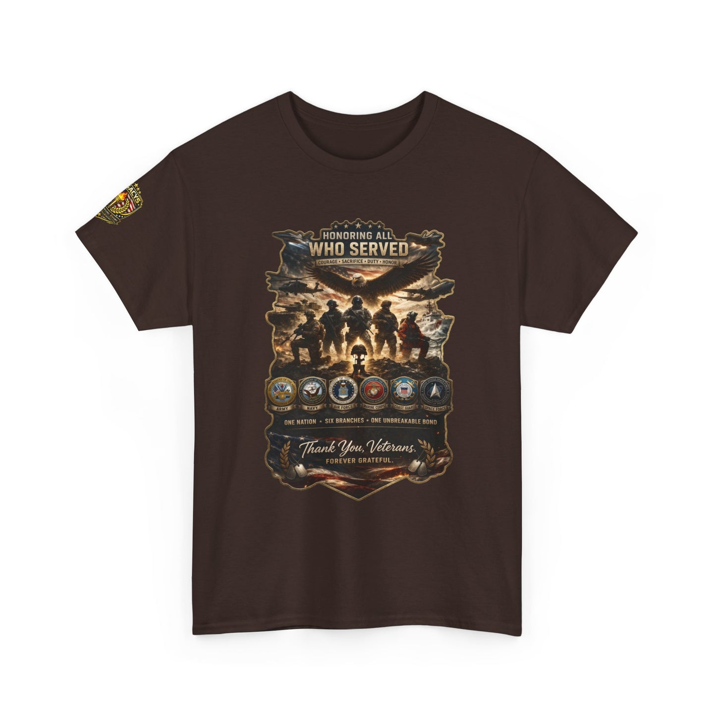 Thank You Veterans Tribute T-Shirt â€” "Who Served" Military Appreciation w/ Legacy 5 Brand Crest
