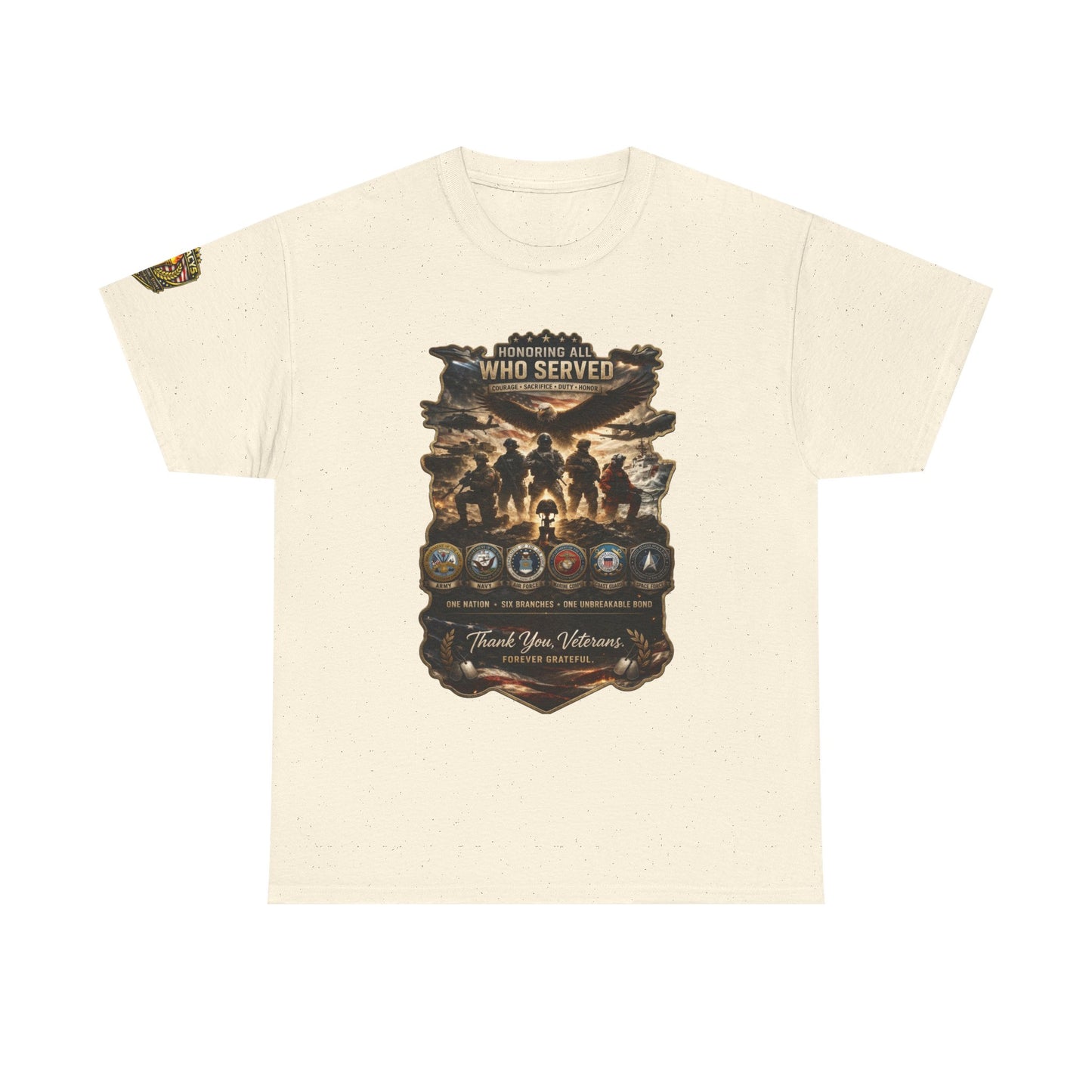 Thank You Veterans Tribute T-Shirt â€” "Who Served" Military Appreciation w/ Legacy 5 Brand Crest
