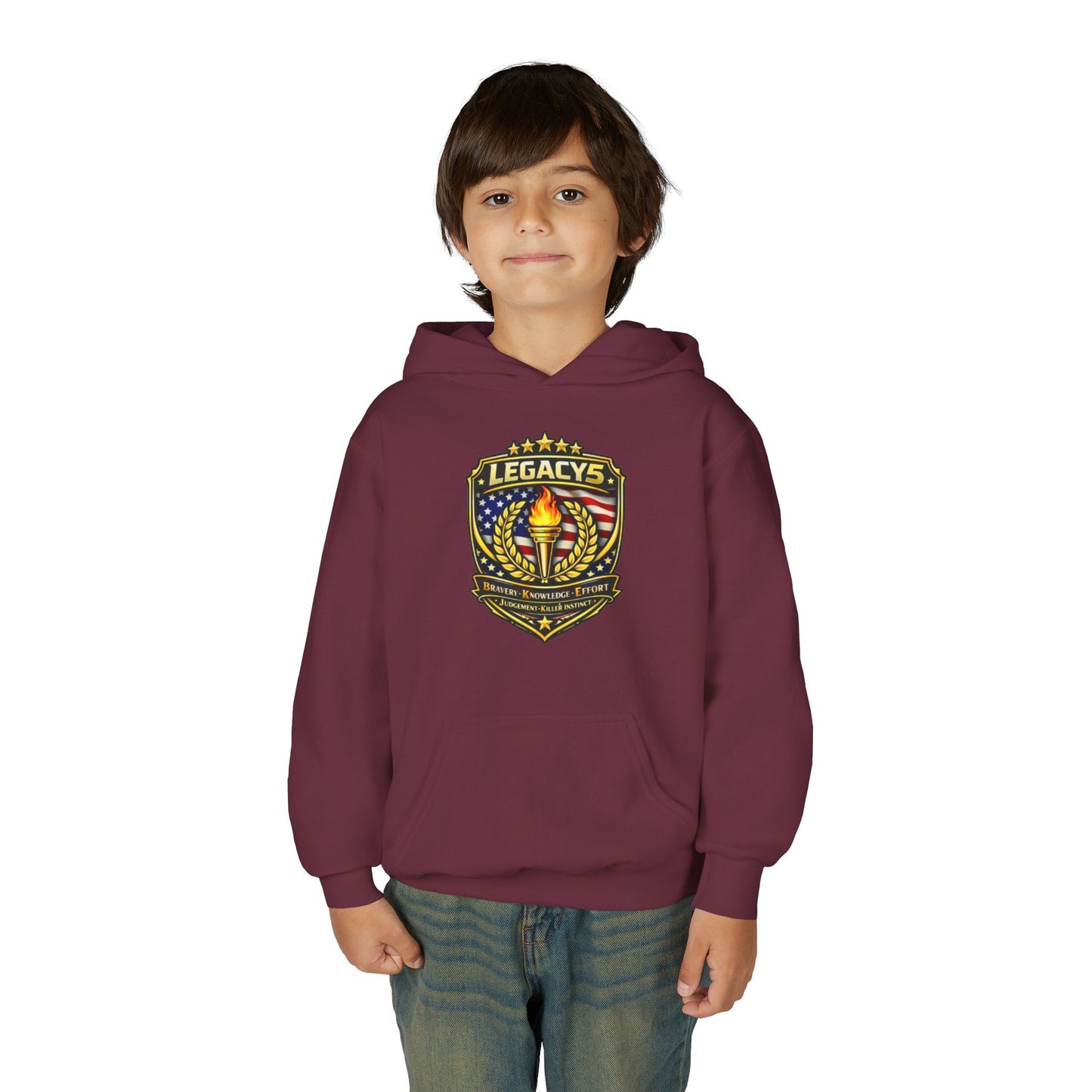 Youth Hoodie â€” "Legacy's" American Flag Torch Emblem