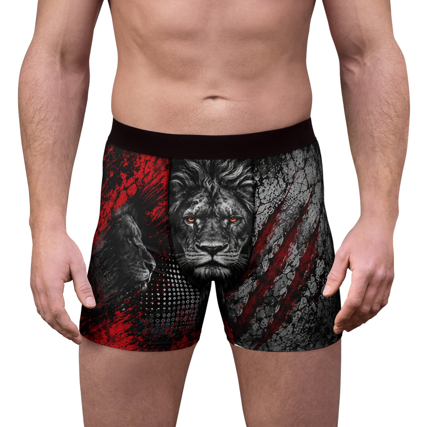 Lion Rage Boxer Briefs - Red & Black Graphic Men's Underwear