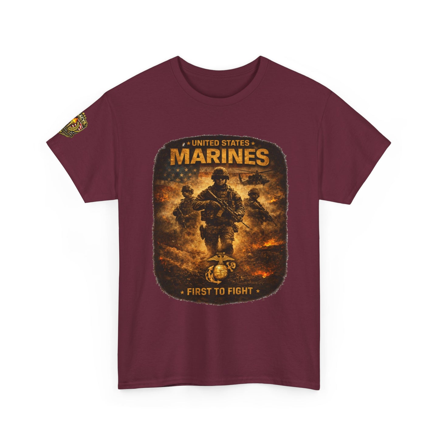 Marines "First to Fight" Graphic Tee â€” U.S. Marines Military Tribute w/ Legacy 5 Brand Crest