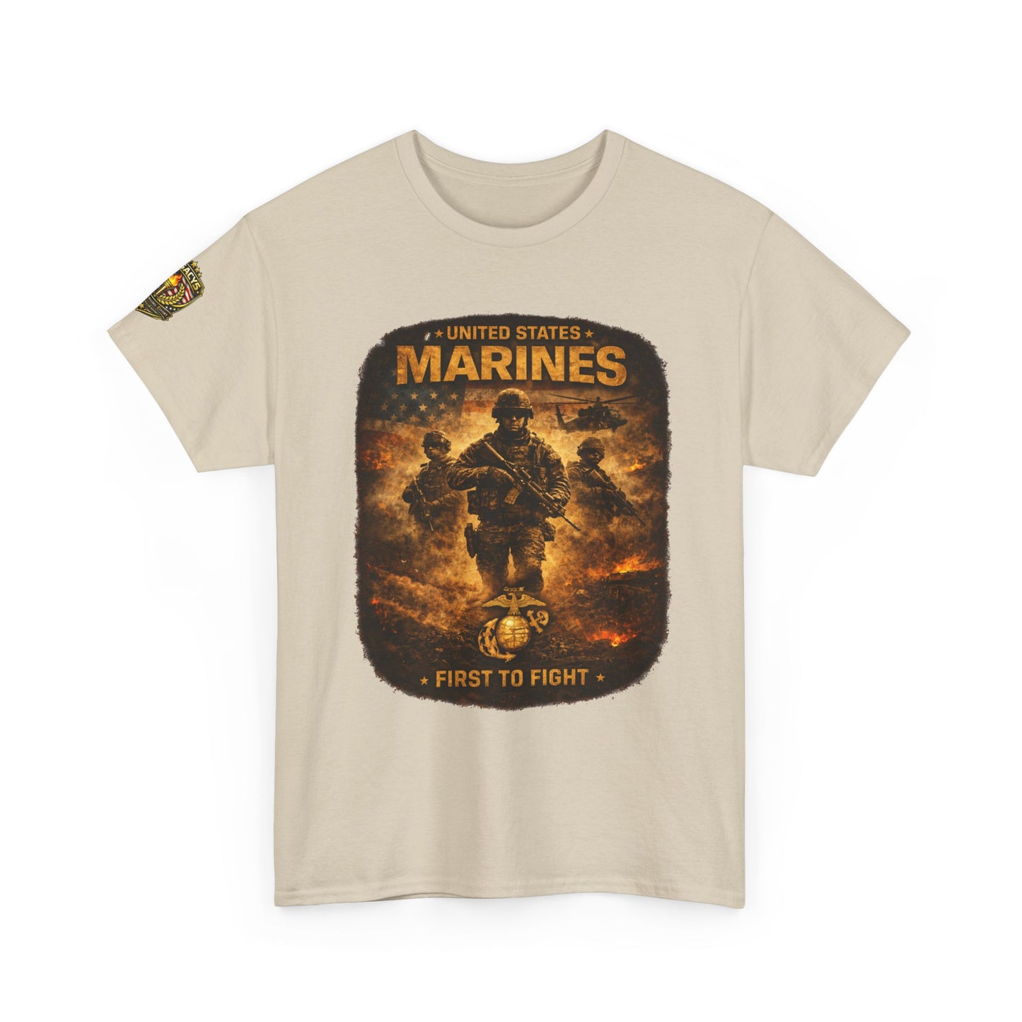 Marines "First to Fight" Graphic Tee â€” U.S. Marines Military Tribute w/ Legacy 5 Brand Crest