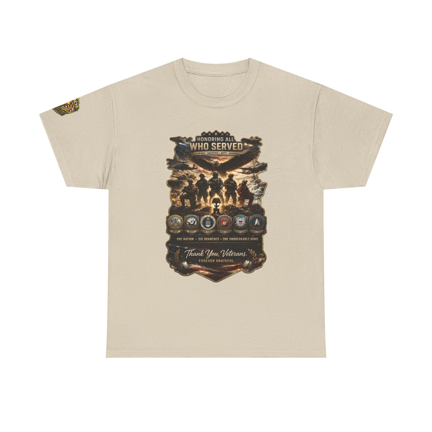 Thank You Veterans Tribute T-Shirt â€” "Who Served" Military Appreciation w/ Legacy 5 Brand Crest