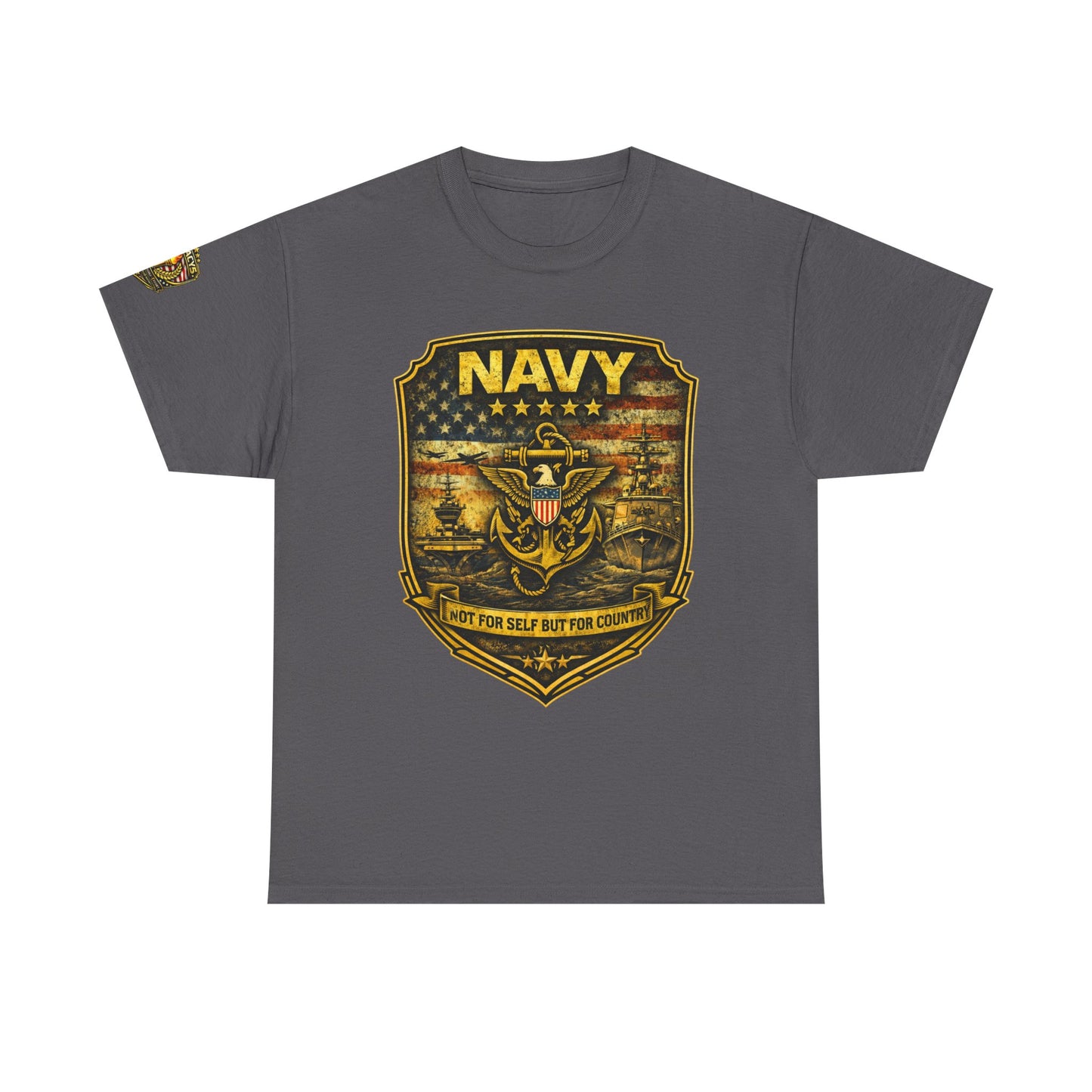 Navy Shield Graphic Tee â€” 'Not For Self But For Country' Patriotic Military w/ Legacy 5 Brand Crest