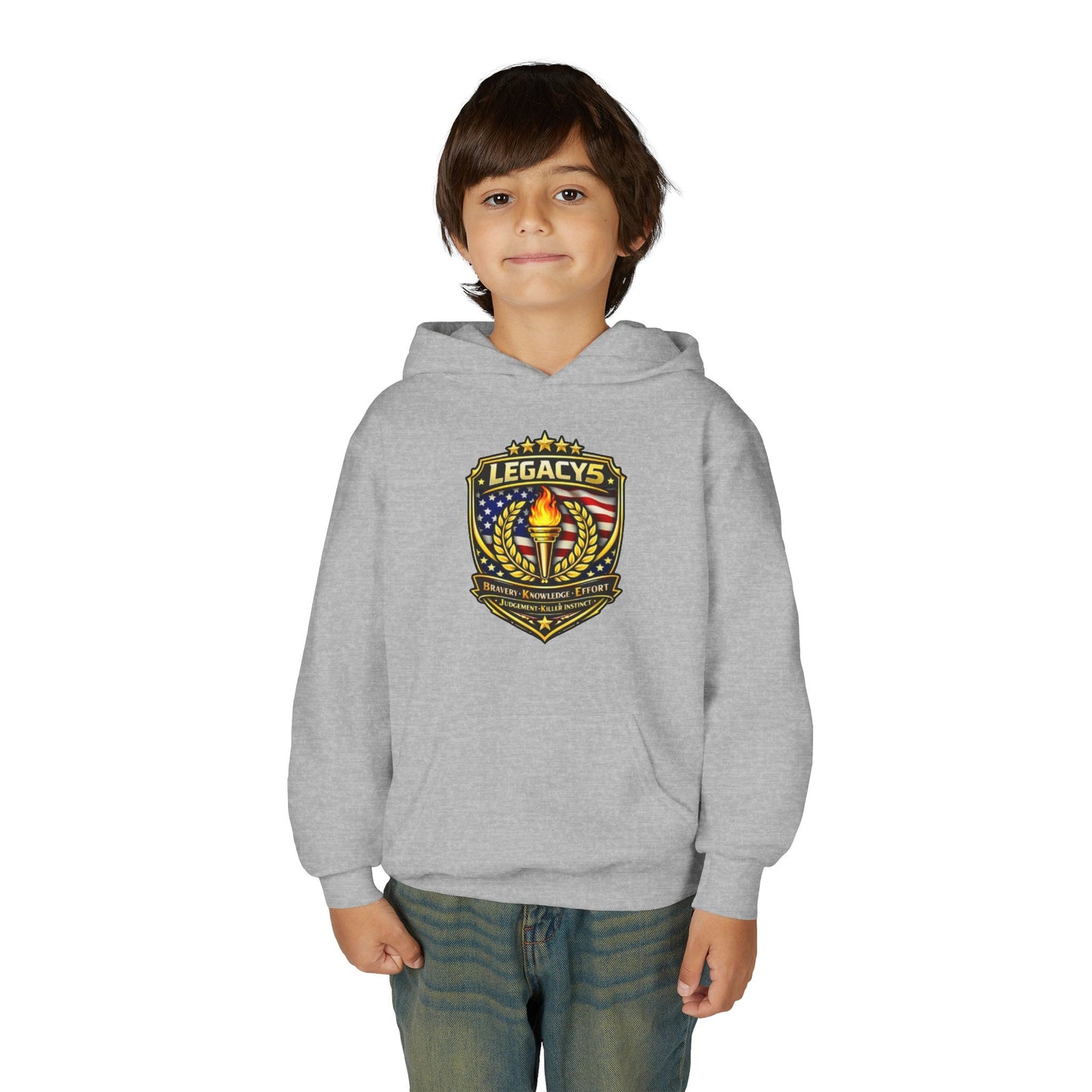 Youth Hoodie â€” "Legacy's" American Flag Torch Emblem