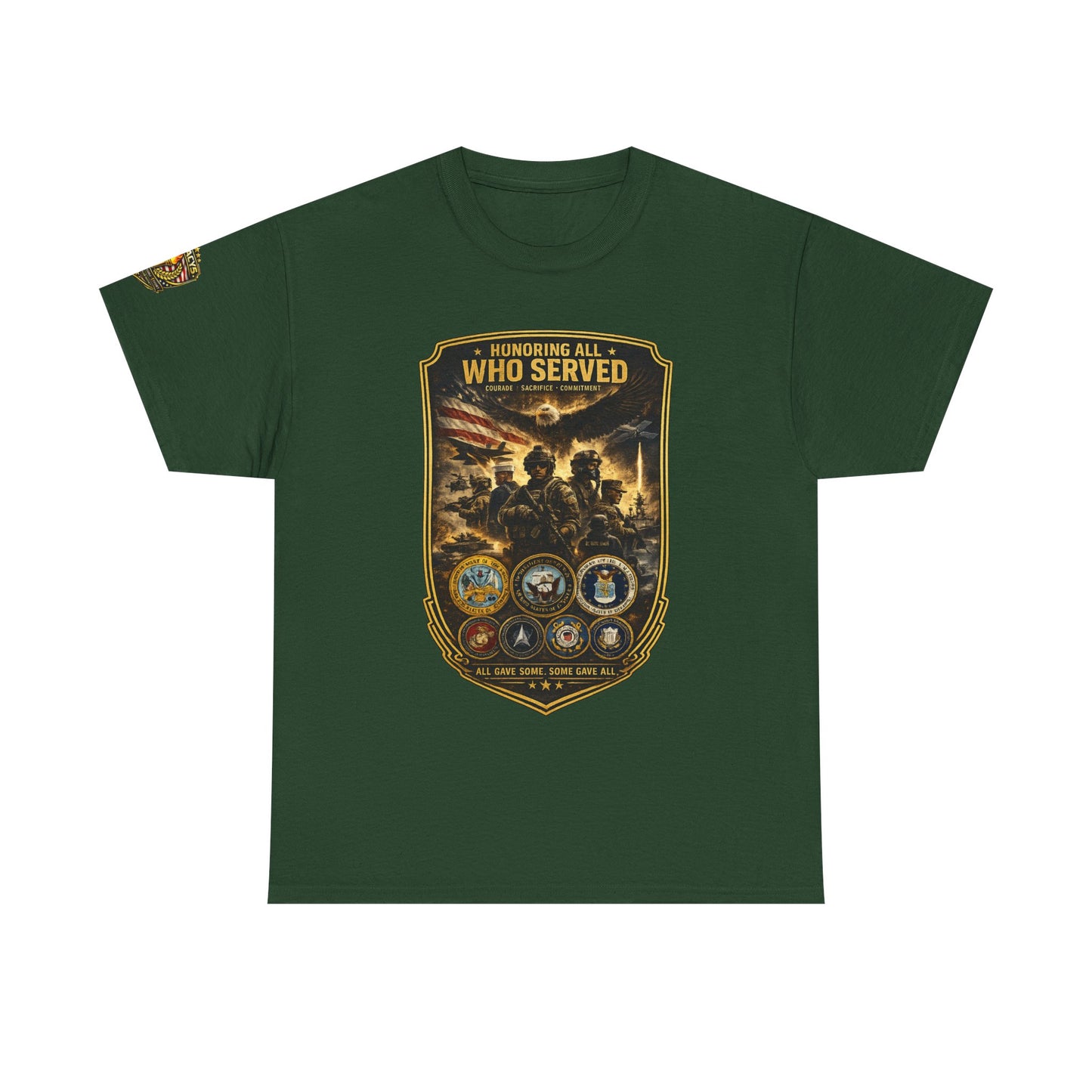 Veteran Tribute â€” "Honoring All Who Served" Military Emblem Tee w/ Legacy 5 Brand Crest