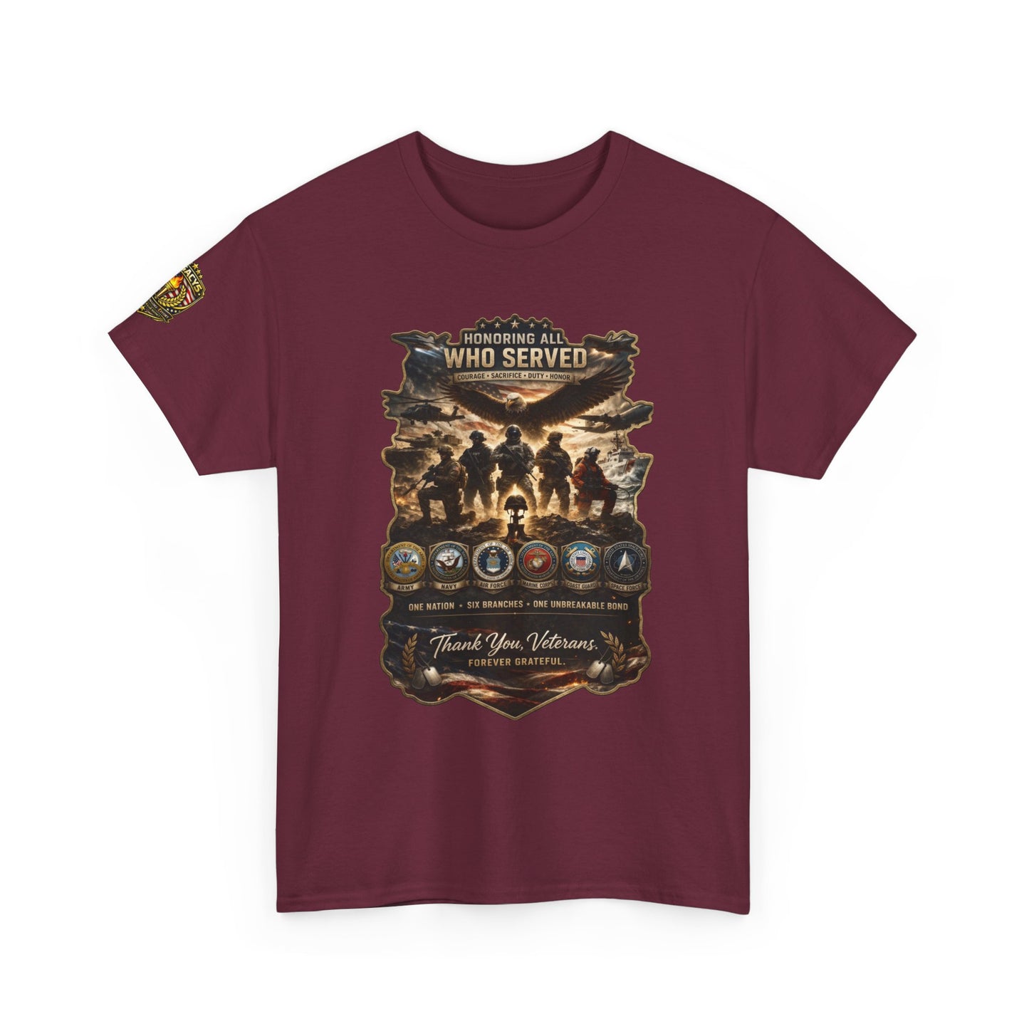 Thank You Veterans Tribute T-Shirt â€” "Who Served" Military Appreciation w/ Legacy 5 Brand Crest