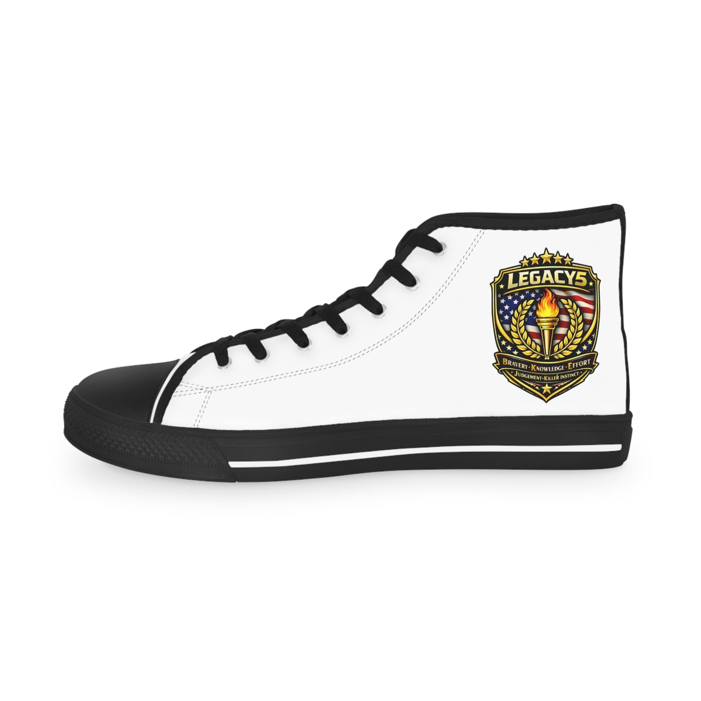 Legacy 5 Brand Crest High Top Sneakers â€” White Canvas Mens Shoes