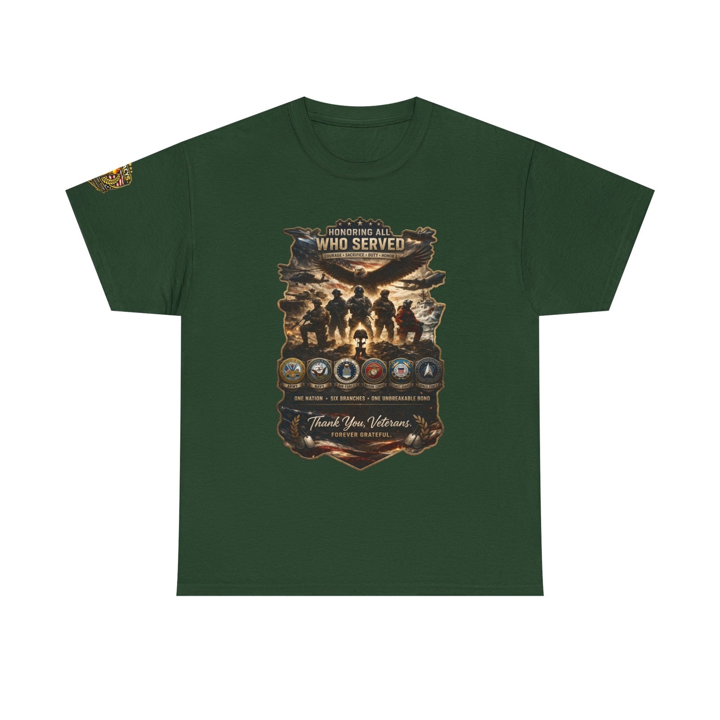 Thank You Veterans Tribute T-Shirt â€” "Who Served" Military Appreciation w/ Legacy 5 Brand Crest