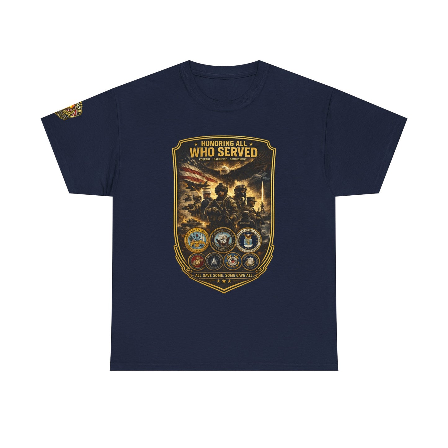 Veteran Tribute â€” "Honoring All Who Served" Military Emblem Tee w/ Legacy 5 Brand Crest