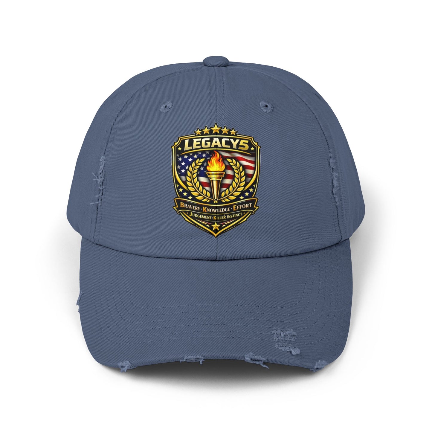 Legacy Shield Distressed Cap — Patriotic Torch Embroidered Hat
