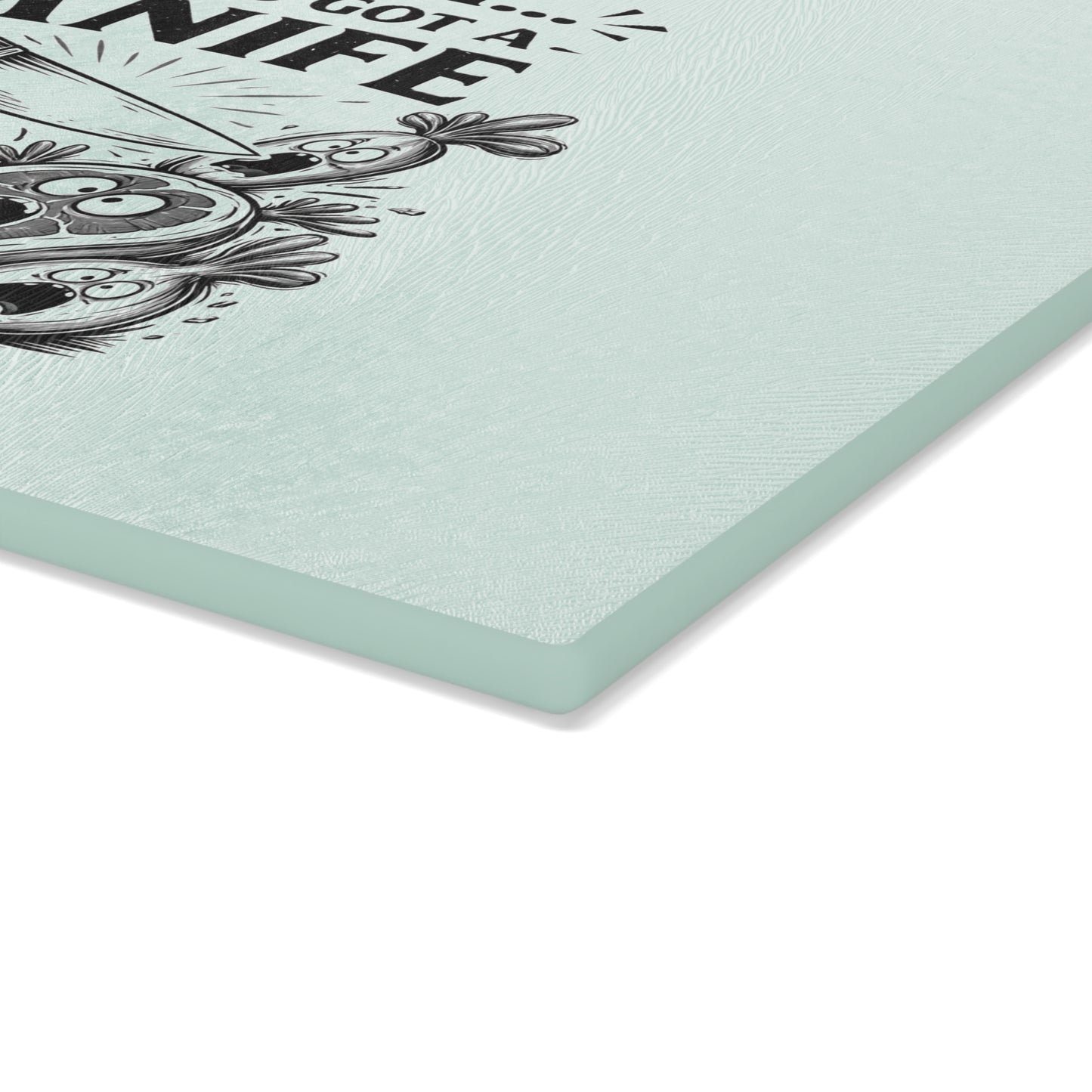 "Ahhh... She's Got a Knife" Funny Kitchen Glass Cutting Board —