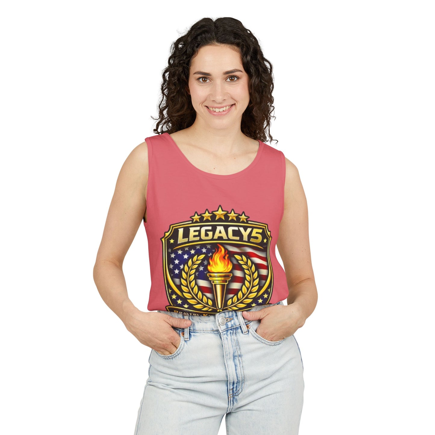 Legacy Shield Tank Top â€” American Flag Torch Emblem