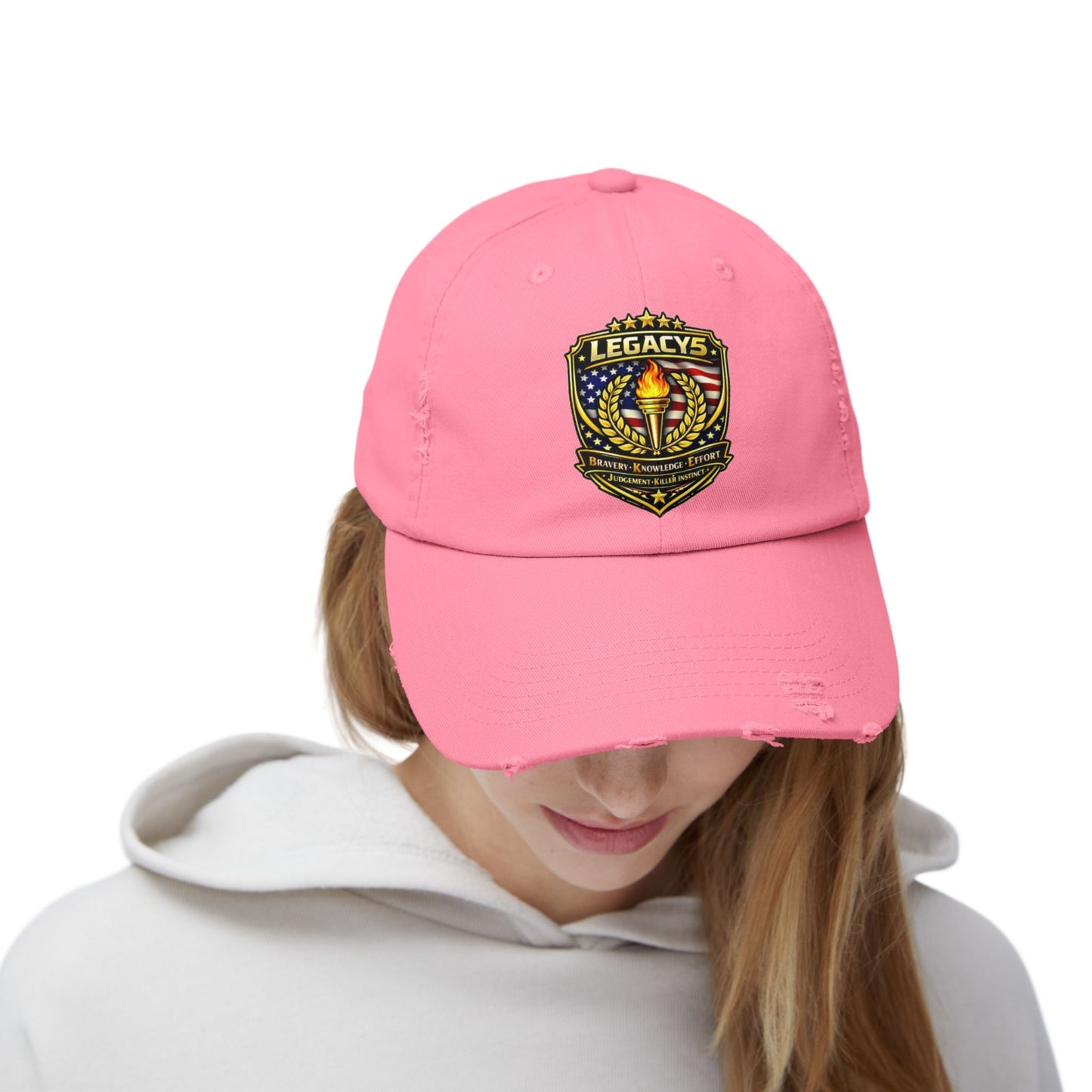 Legacy Shield Distressed Cap — Patriotic Torch Embroidered Hat
