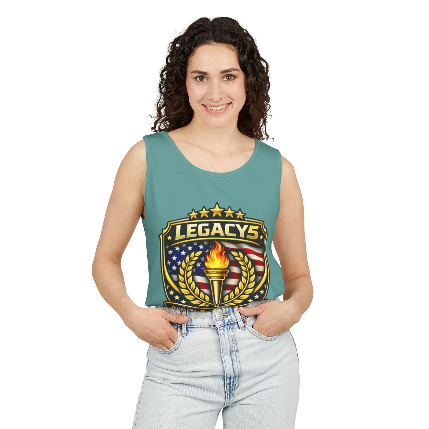 Legacy Shield Tank Top â€” American Flag Torch Emblem