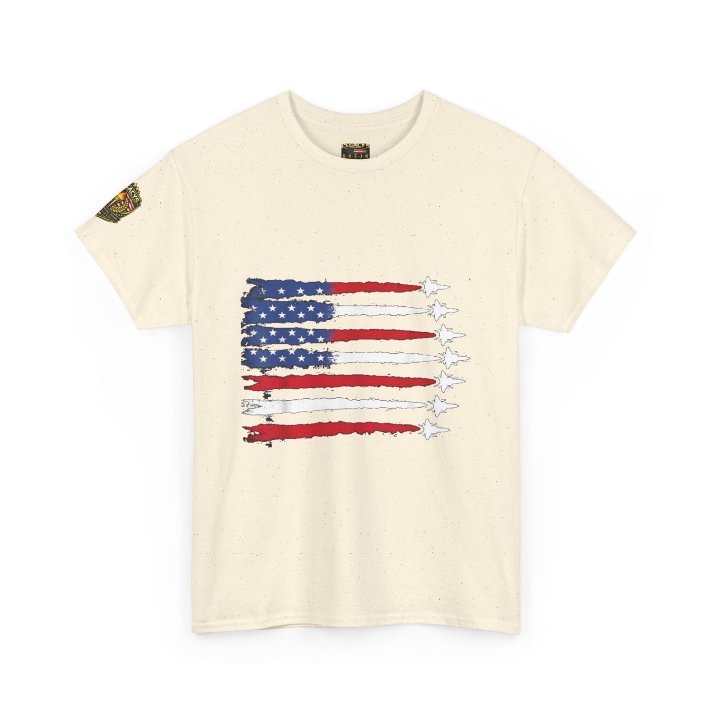 Patriotic Fighter Jet Flag Tee â€” American Flag with Jet Silhouettes w/Legacy 5 Brand Crest
