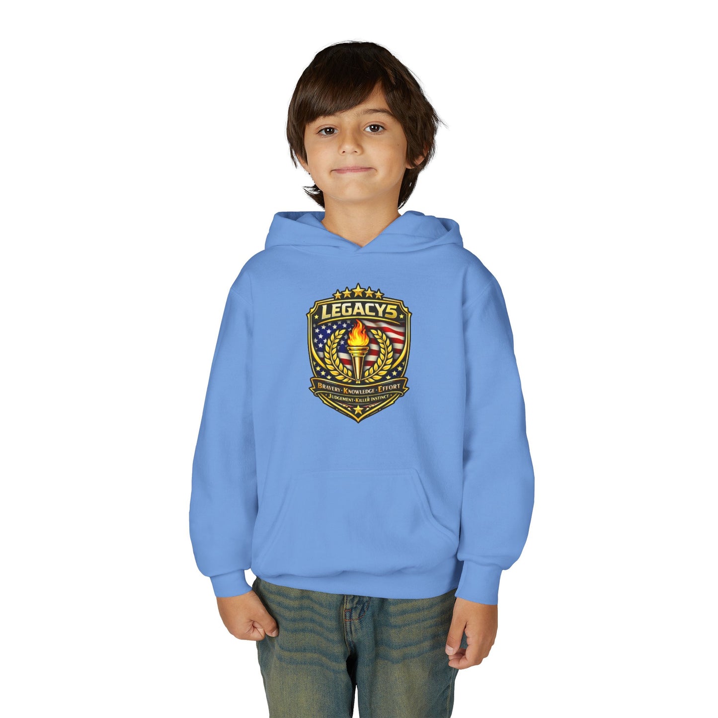 Youth Hoodie â€” "Legacy's" American Flag Torch Emblem