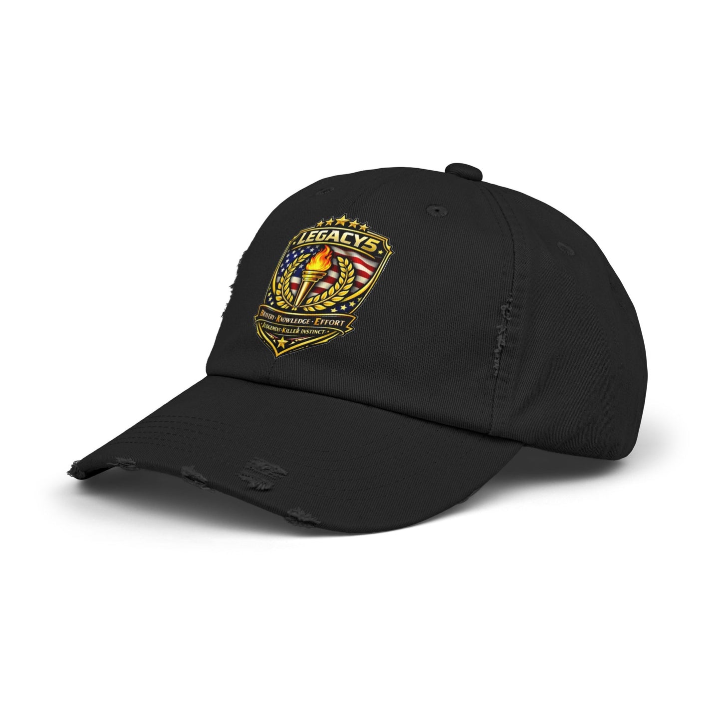 Legacy Shield Distressed Cap — Patriotic Torch Embroidered Hat