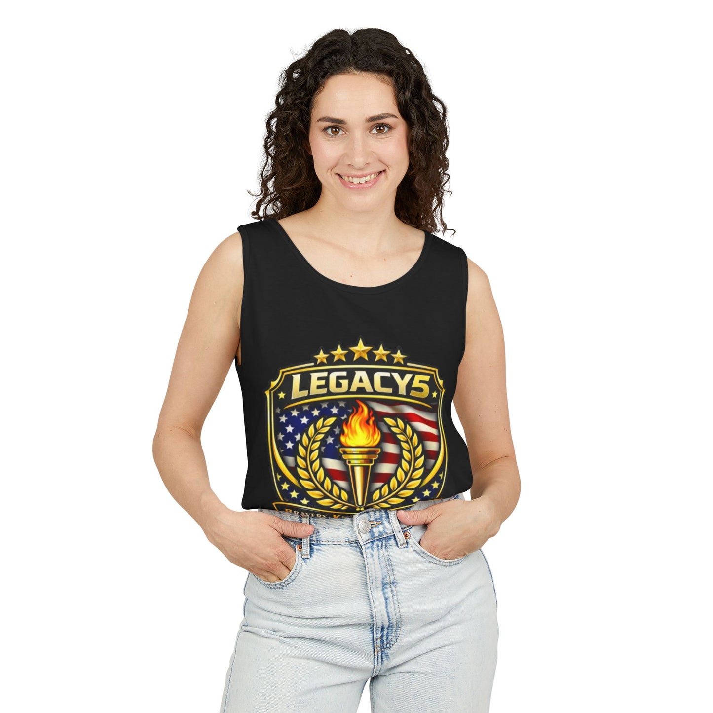 Legacy Shield Tank Top â€” American Flag Torch Emblem
