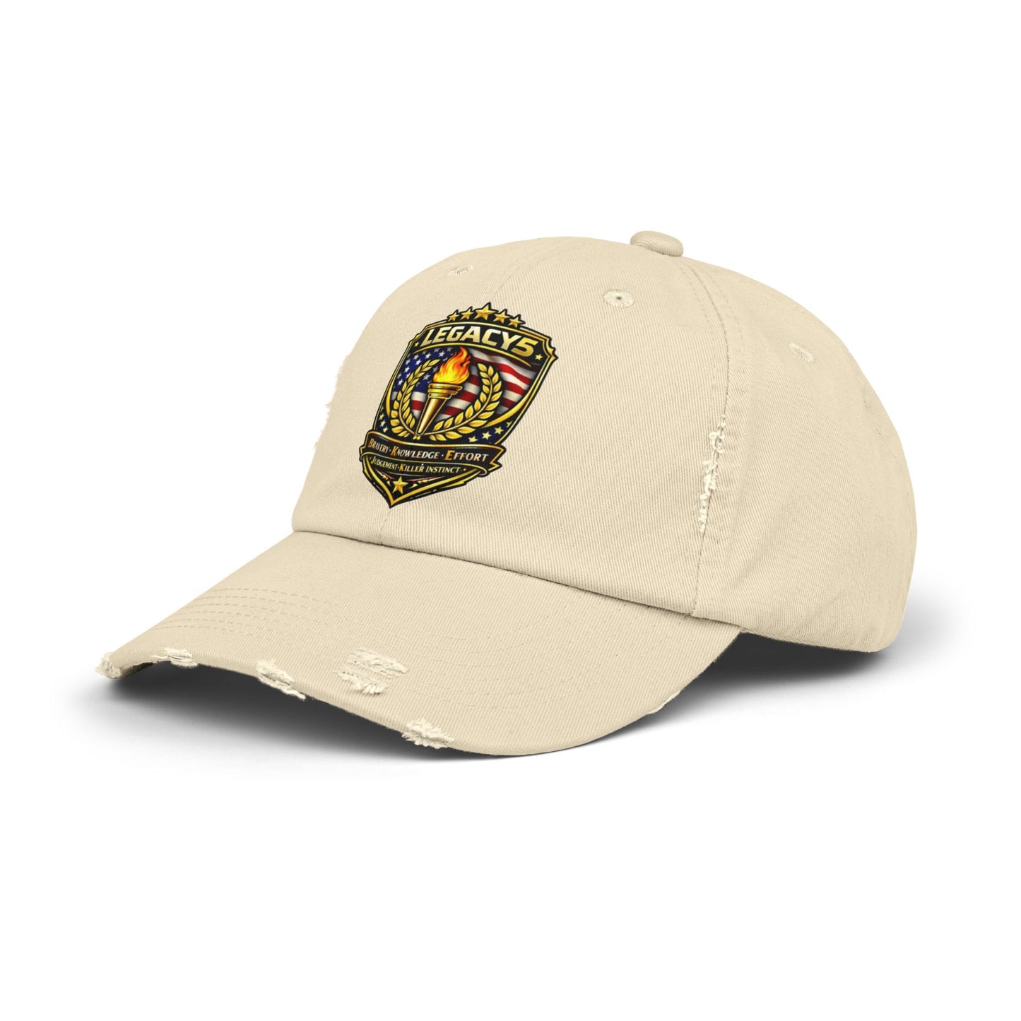 Legacy Shield Distressed Cap — Patriotic Torch Embroidered Hat