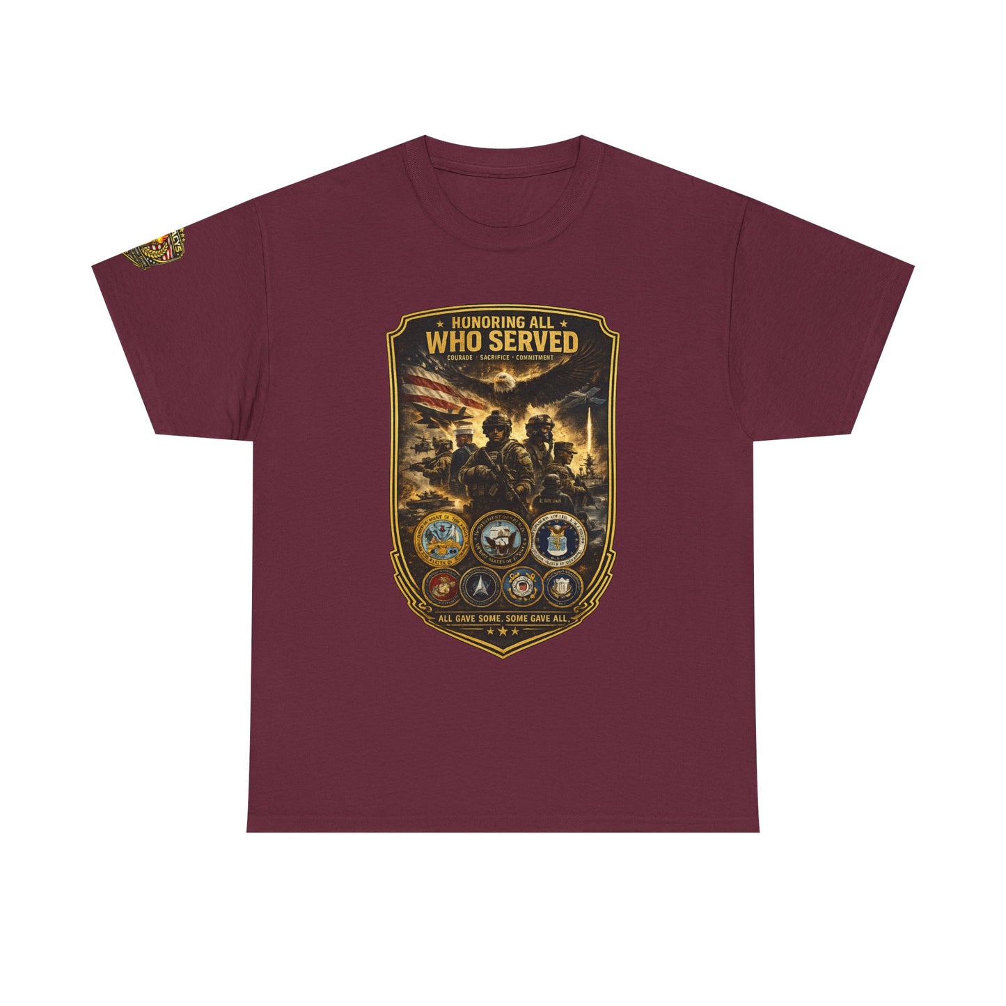 Veteran Tribute â€” "Honoring All Who Served" Military Emblem Tee w/ Legacy 5 Brand Crest