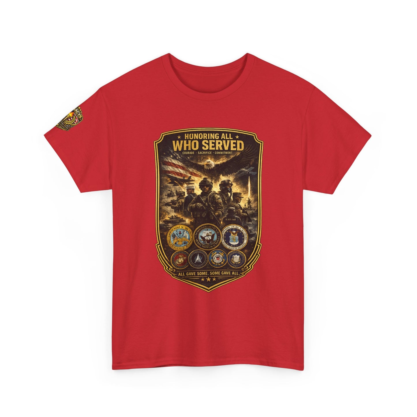 Veteran Tribute â€” "Honoring All Who Served" Military Emblem Tee w/ Legacy 5 Brand Crest