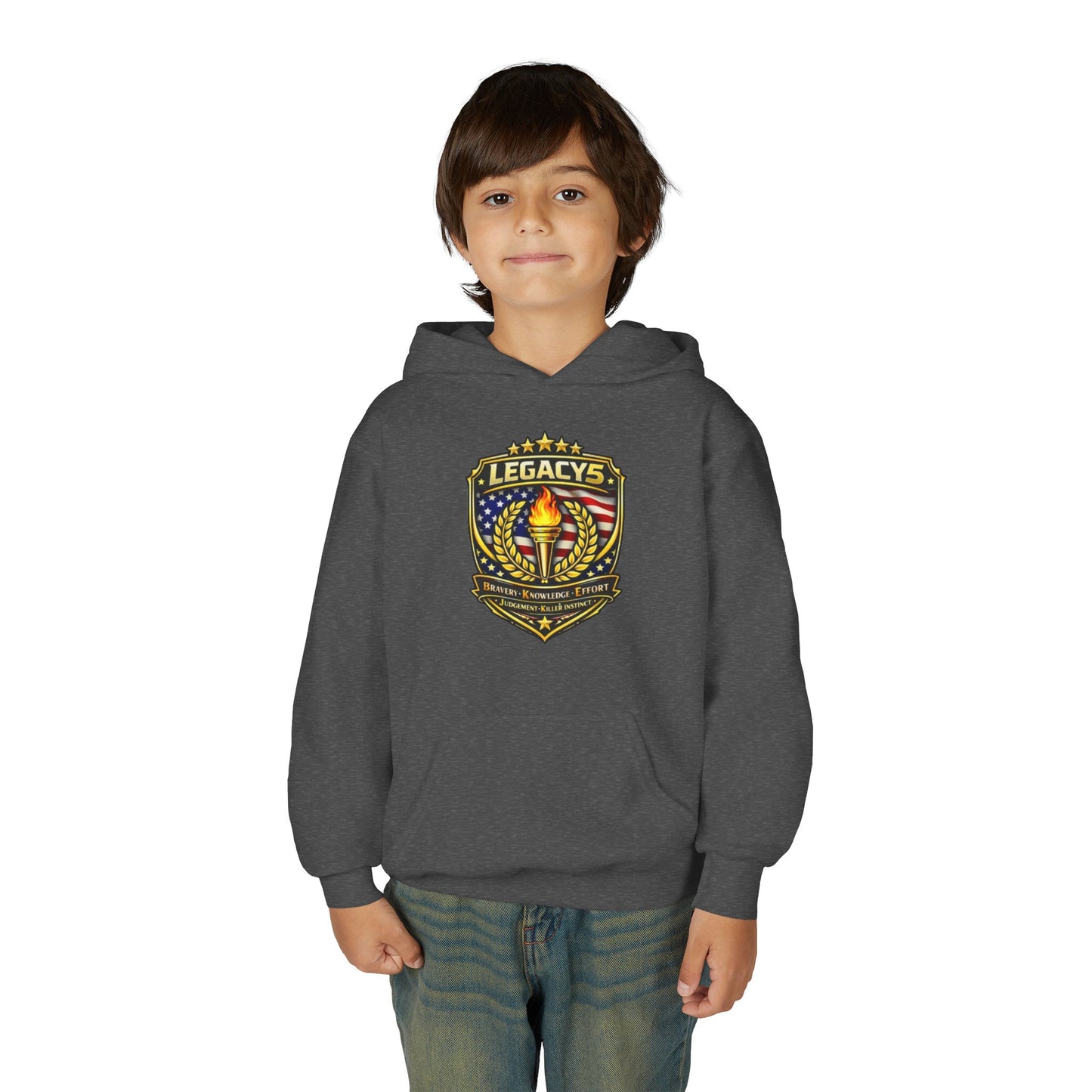 Youth Hoodie â€” "Legacy's" American Flag Torch Emblem