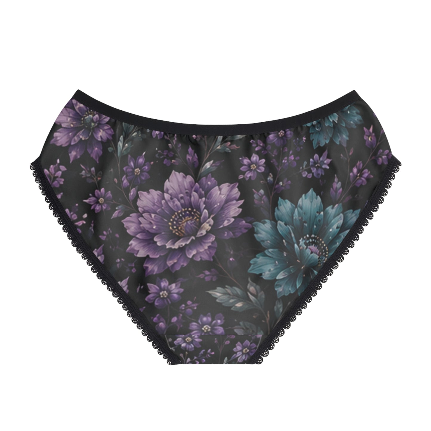 Floral Lace-Trim Briefs — Purple Teal Garden Print Women's Underwear