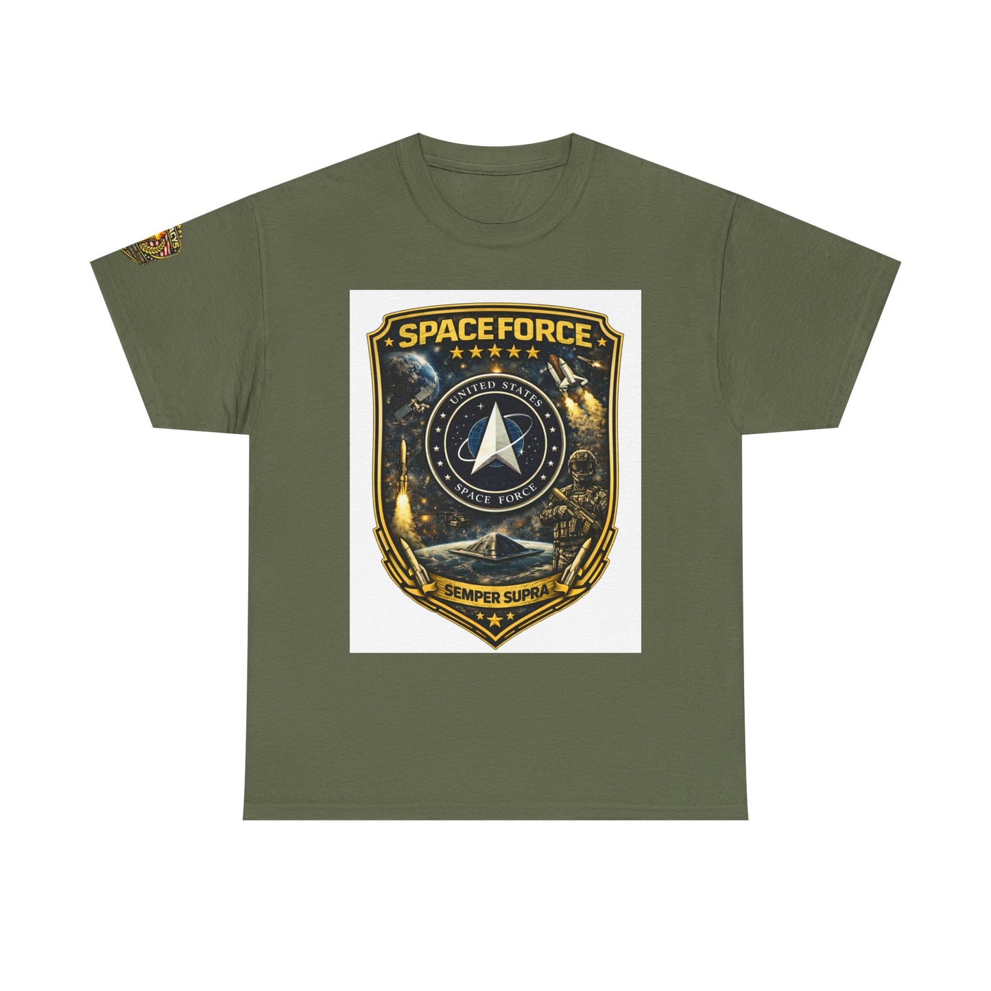 Space Force Shield T-Shirt â€” 'Spaceforce' Emblem w/ Legacy 5 Brand Crest