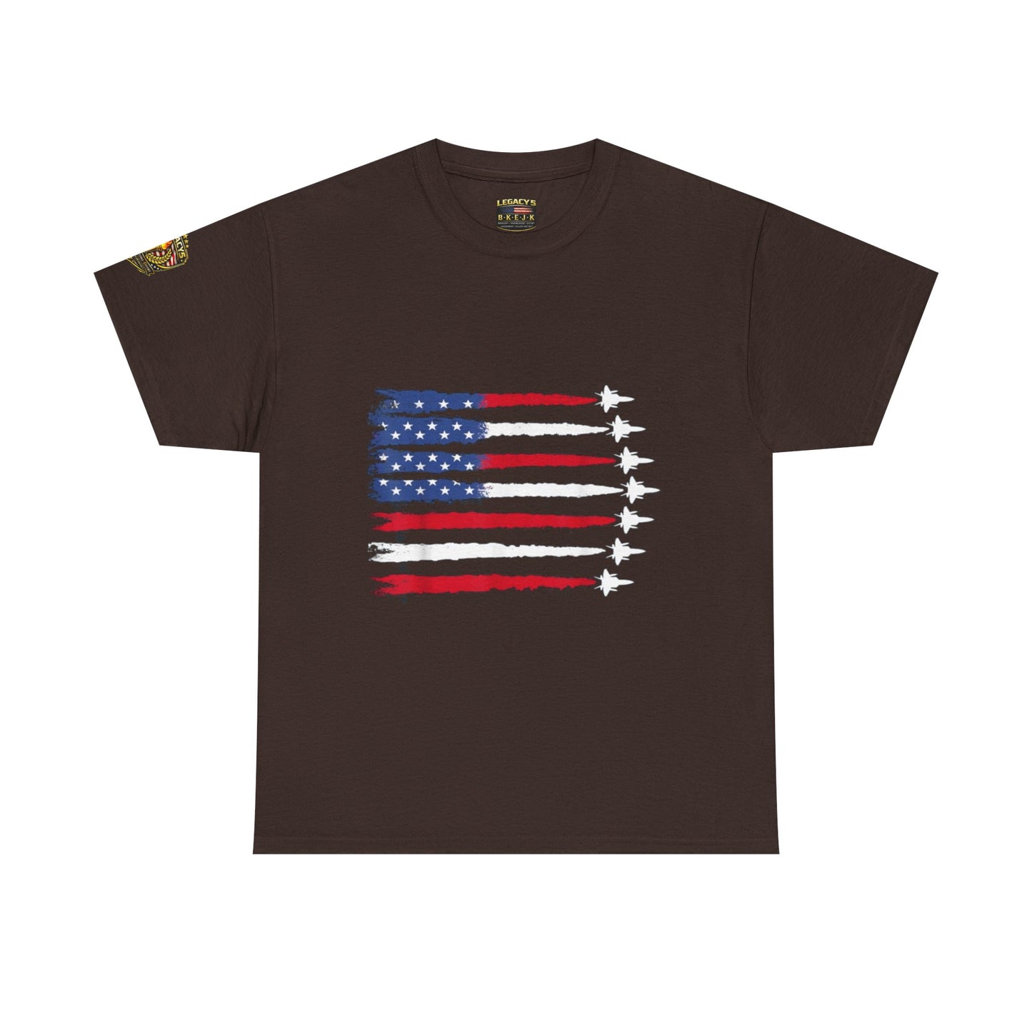 Patriotic Fighter Jet Flag Tee â€” American Flag with Jet Silhouettes w/Legacy 5 Brand Crest
