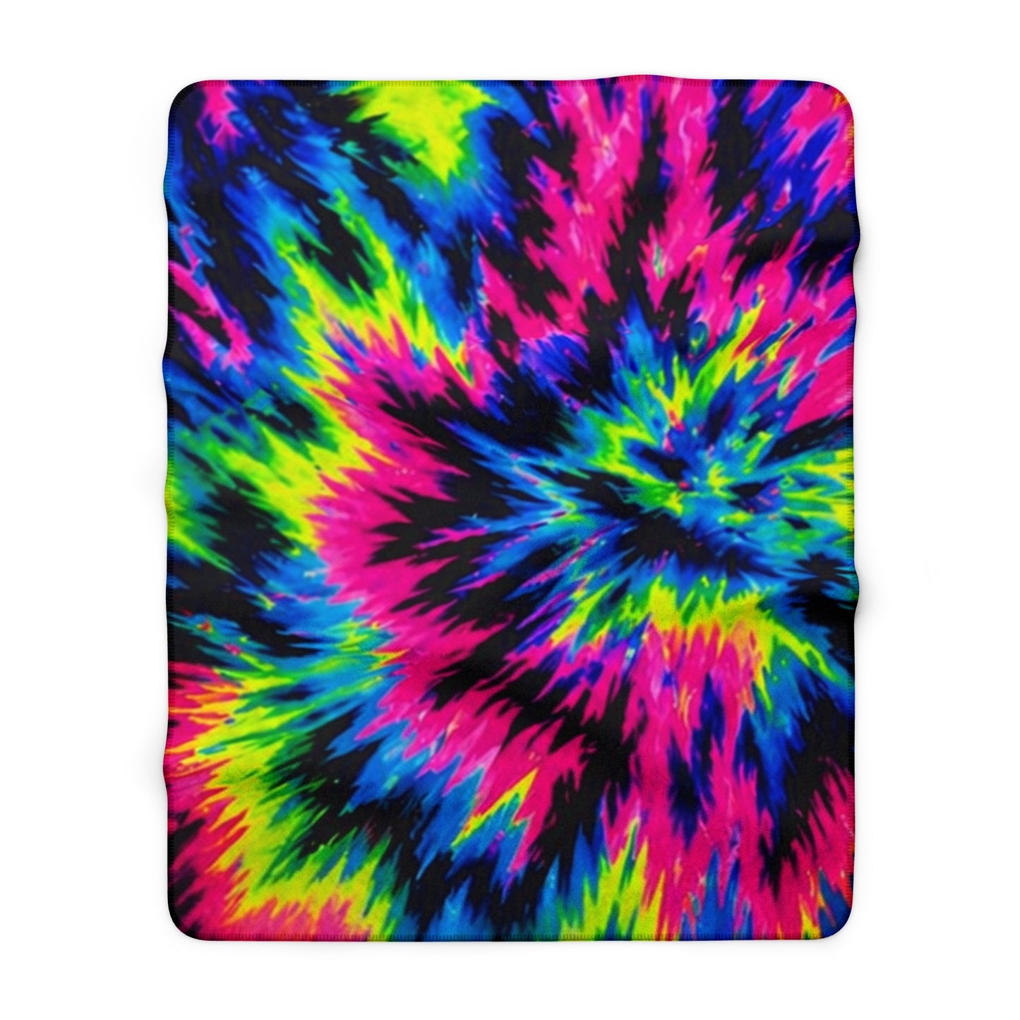 Tie-Dye Burst Sherpa Blanket — Plush Fleece Throw, Bright Neon Spiral Cozy Throw for Dorms & Gifts