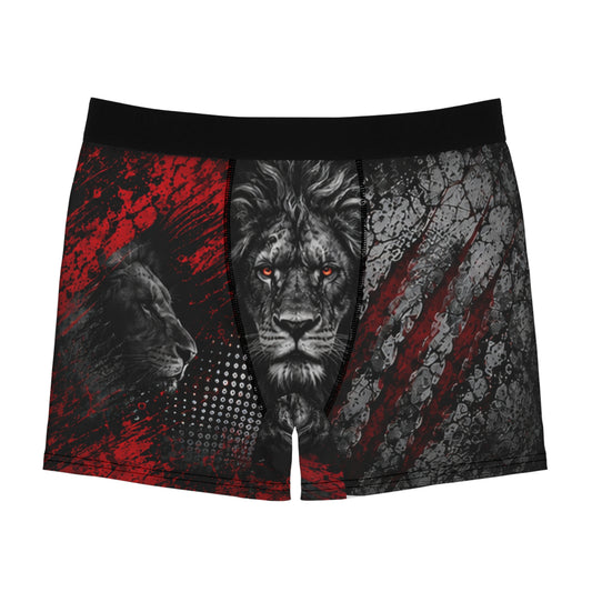 Lion Rage Boxer Briefs - Red & Black Graphic Men's Underwear