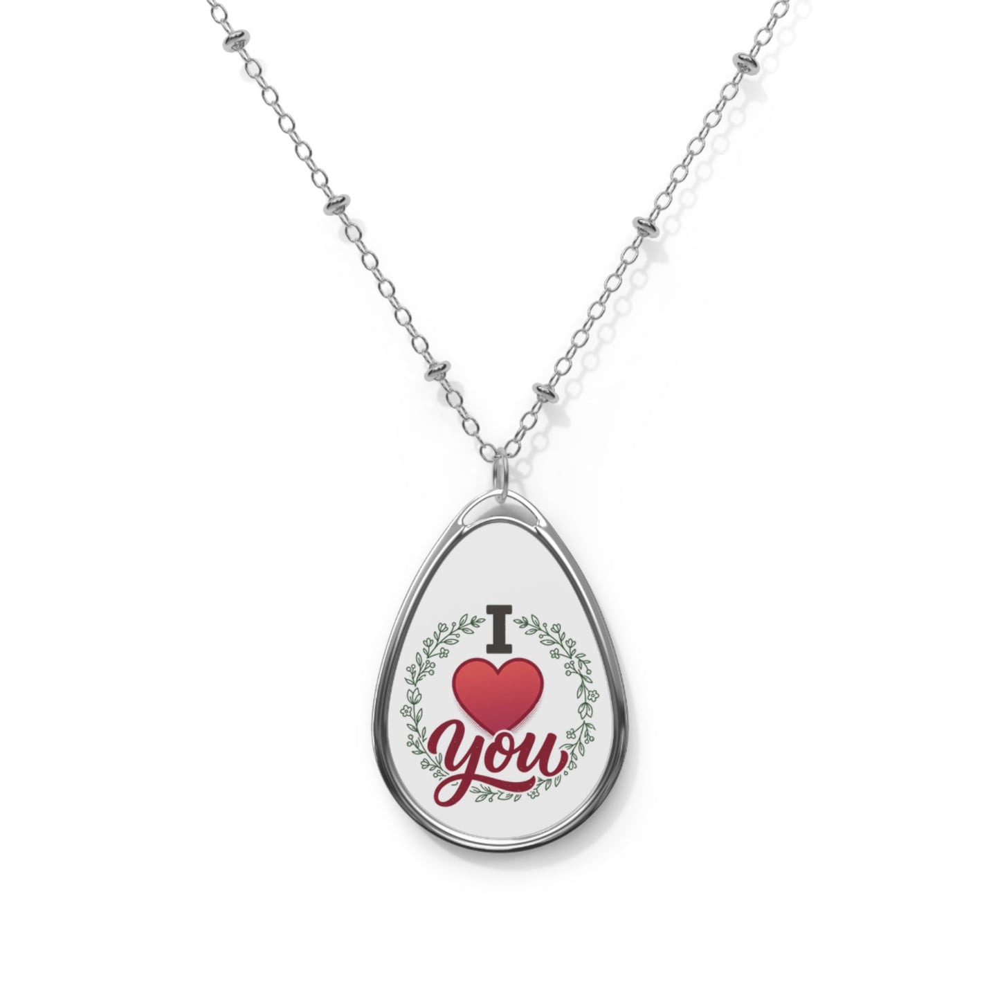 I Love You Oval Necklace — Heart Script Pendant Necklace