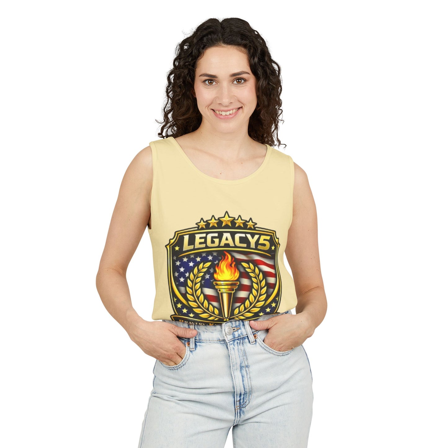 Legacy Shield Tank Top â€” American Flag Torch Emblem