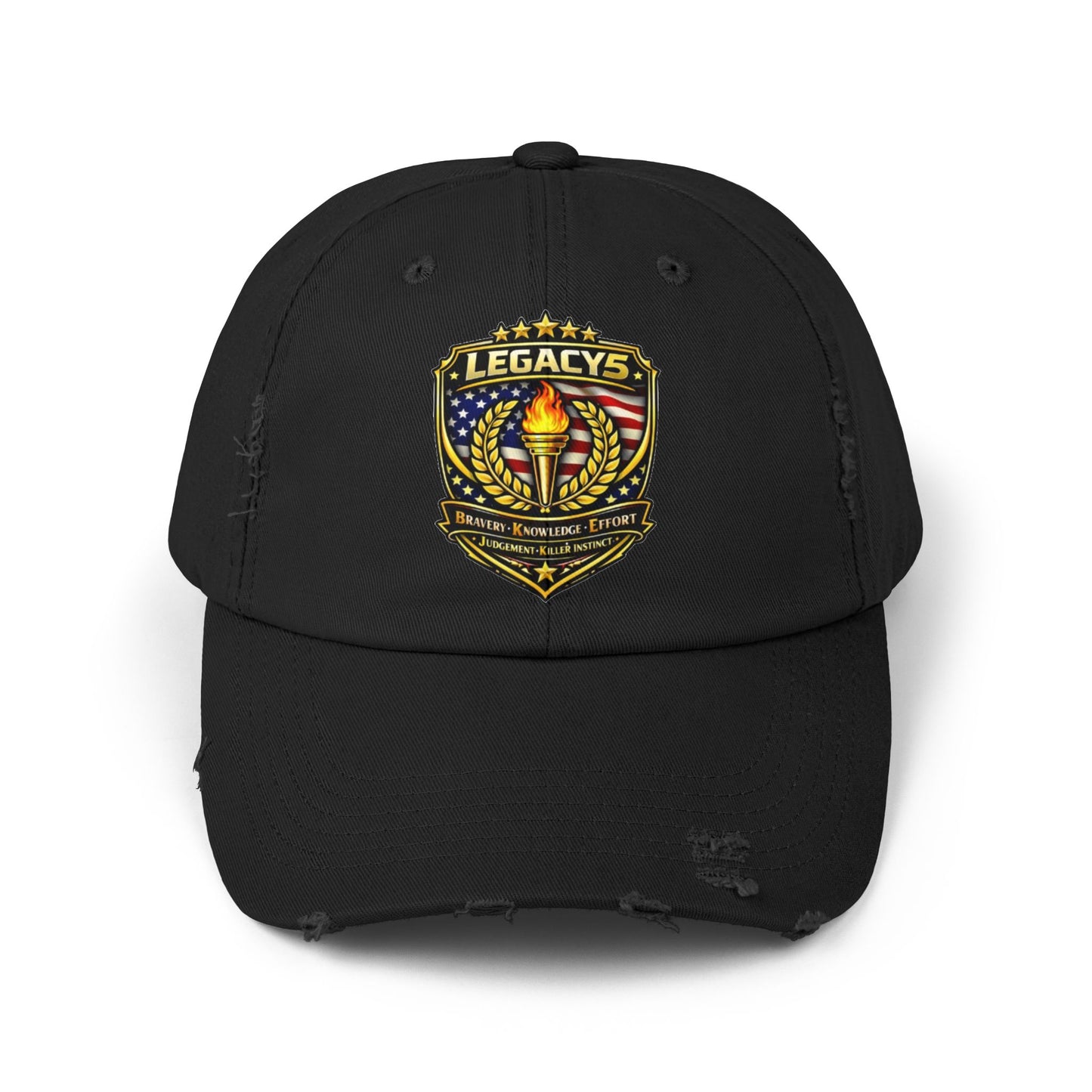 Legacy Shield Distressed Cap — Patriotic Torch Embroidered Hat