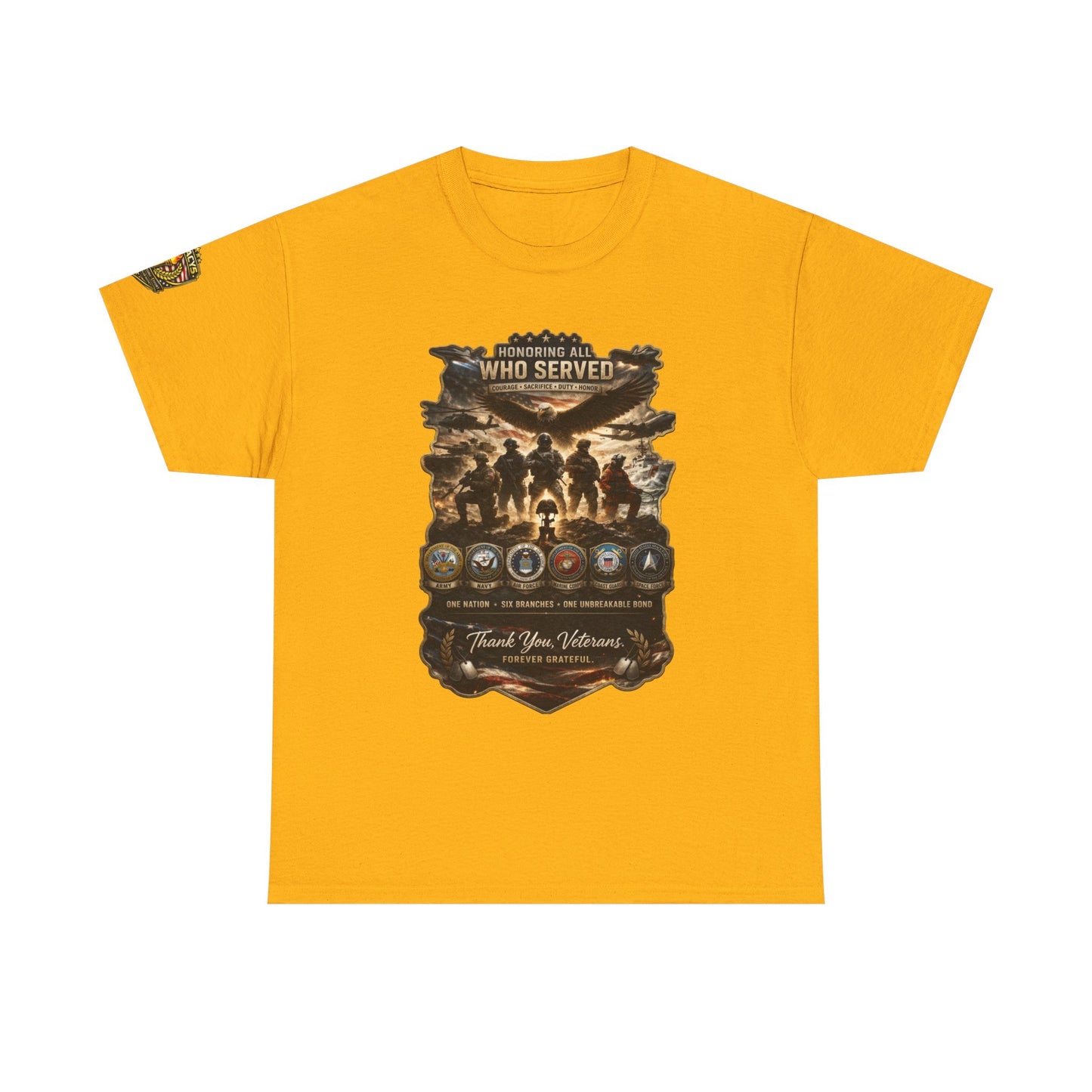 Thank You Veterans Tribute T-Shirt â€” "Who Served" Military Appreciation w/ Legacy 5 Brand Crest