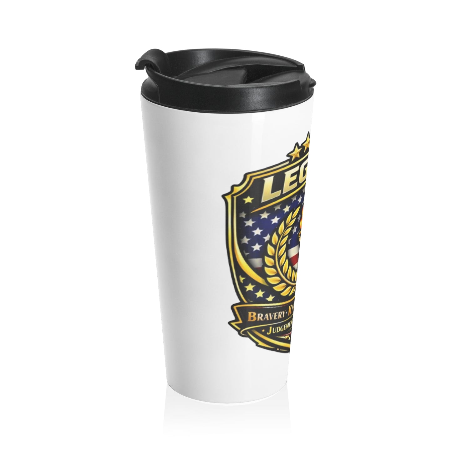 Legacy5 Torch Emblem Stainless Steel Travel Mug — Patriotic Flame & Laurel Design