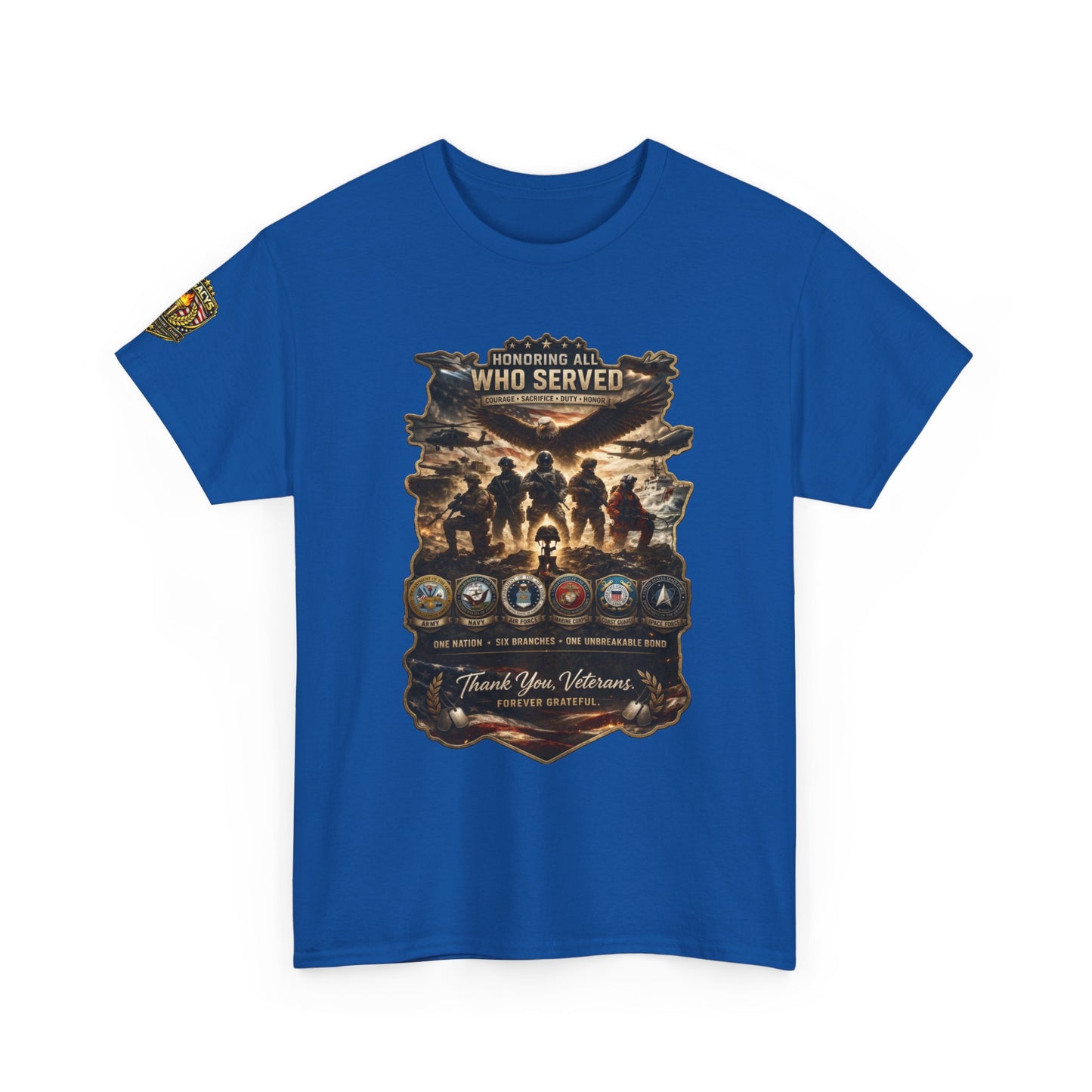 Thank You Veterans Tribute T-Shirt â€” "Who Served" Military Appreciation w/ Legacy 5 Brand Crest