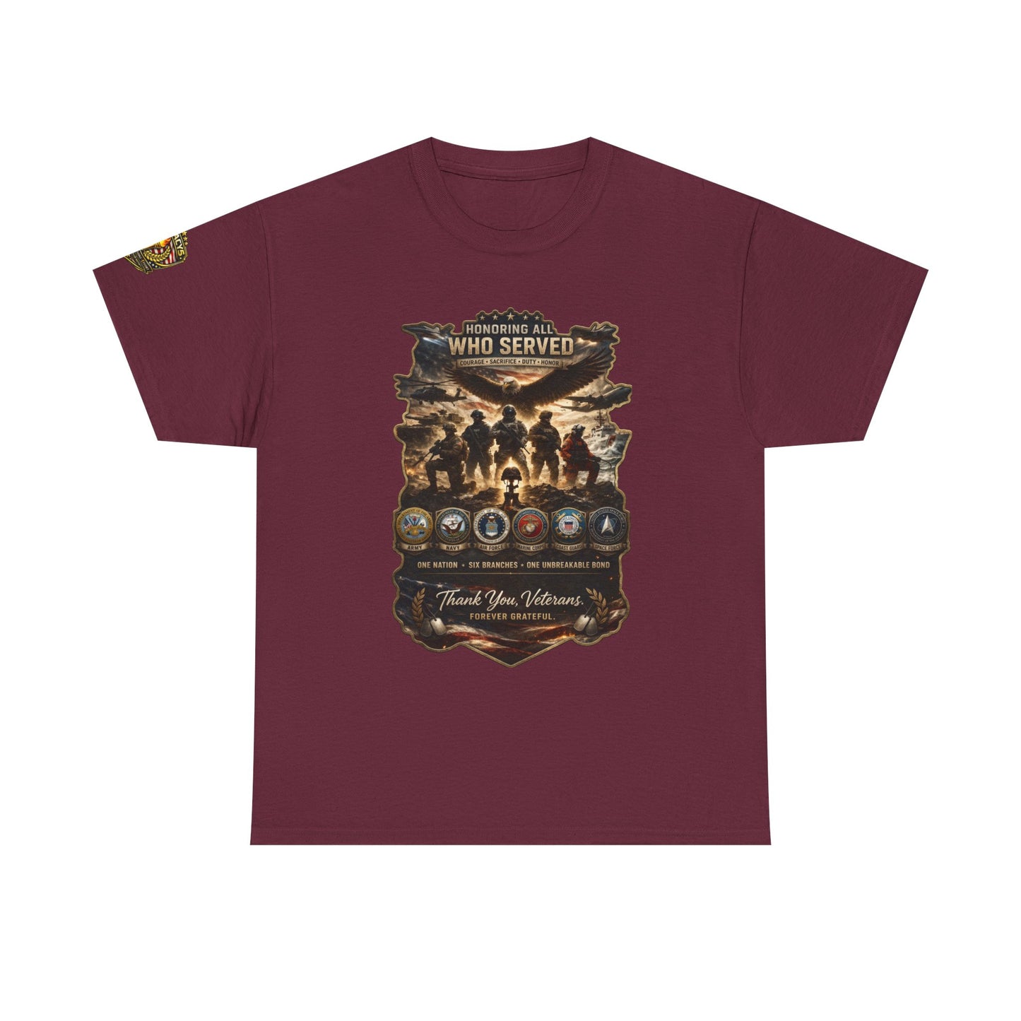 Thank You Veterans Tribute T-Shirt â€” "Who Served" Military Appreciation w/ Legacy 5 Brand Crest