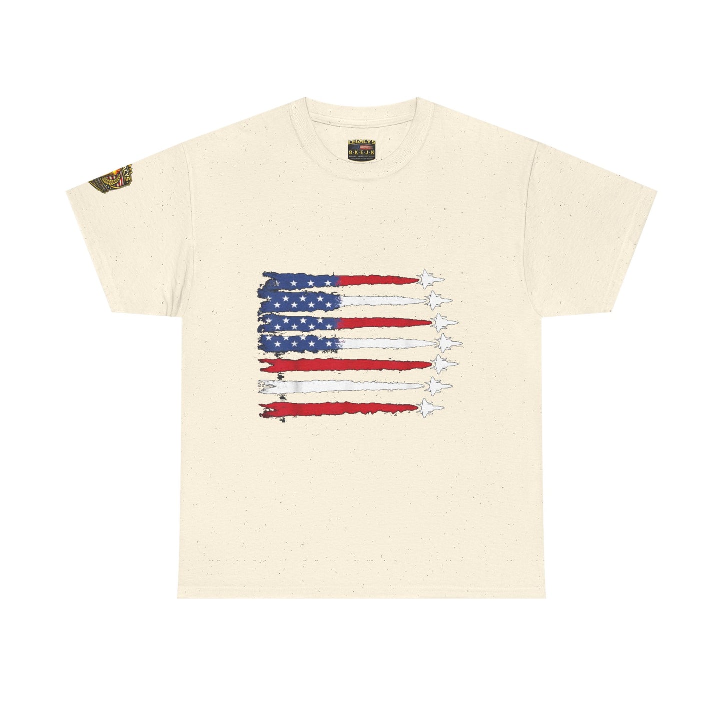 Patriotic Fighter Jet Flag Tee â€” American Flag with Jet Silhouettes w/Legacy 5 Brand Crest